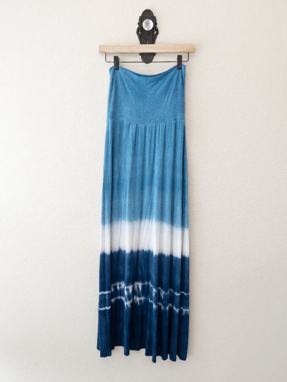 Lucky Brand Tie Dye Maxi Dress M L Blue White Strapless Convertible Skirt Boho - Picture 8 of 13